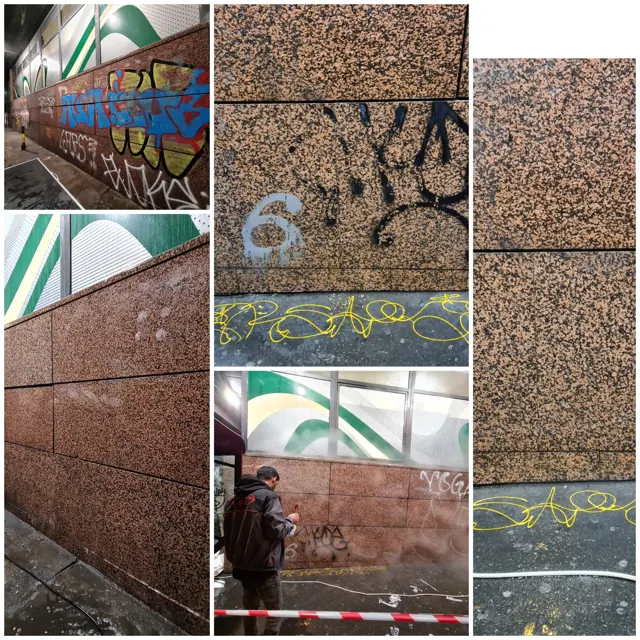Pranje grafita toplom vodom pod pritiskom u Beogradu