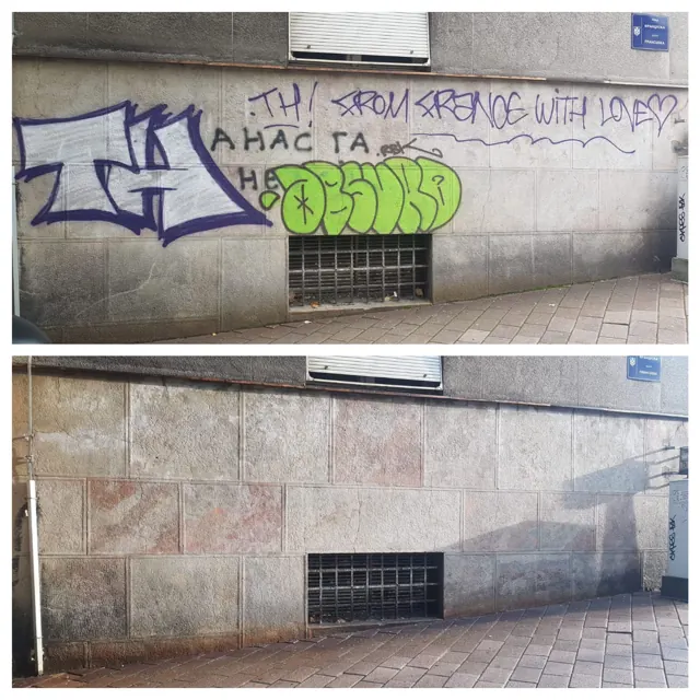 Fasada zgrade pre i posle skidanja grafita