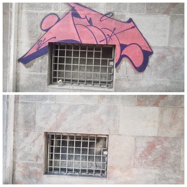 Skidanje grafita sa stambene zgrade u Beogradu